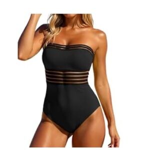 Hilor: Push-up Monokini  Black Strapless Swimsuit